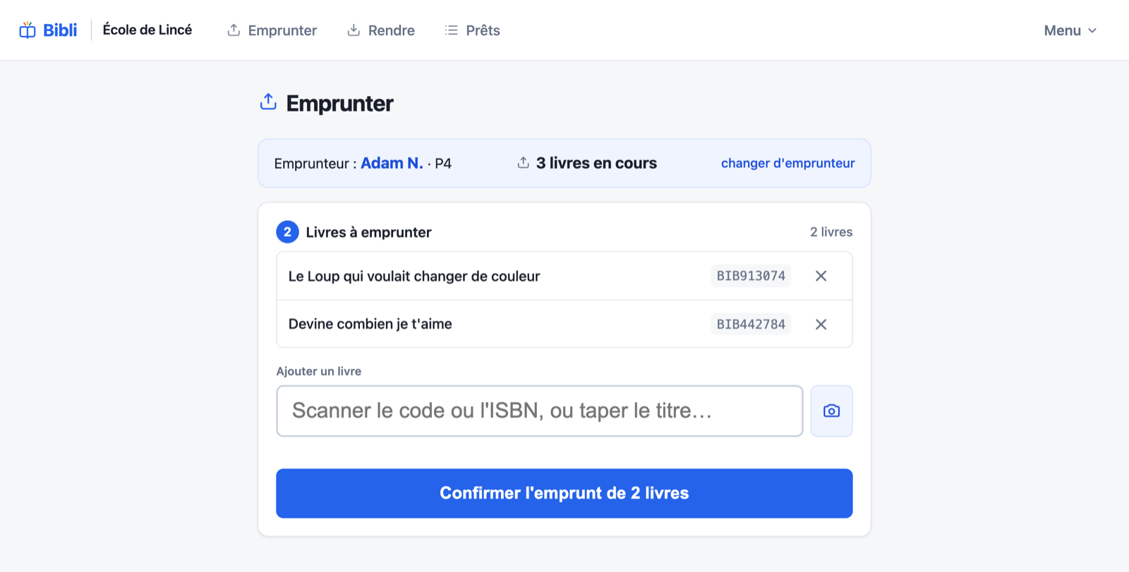 L'écran d'emprunt
