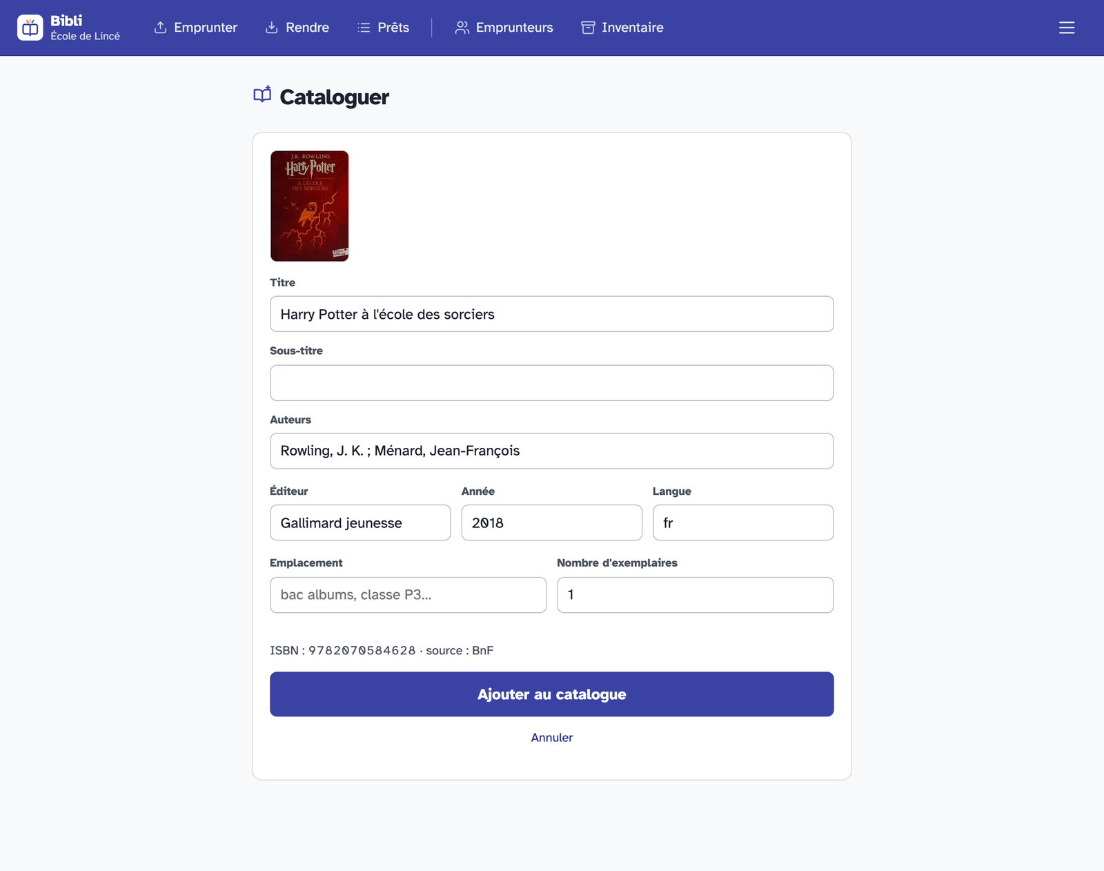 La fiche d'un livre après le scan de son ISBN